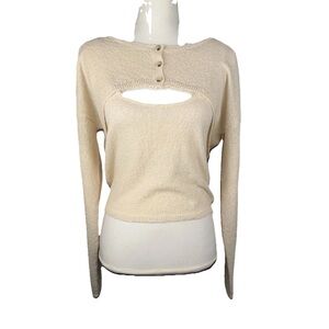 et clet Medium Cream Micro Bolero & Tank 2 Pc Set Buttons Casual Chic Minimalist